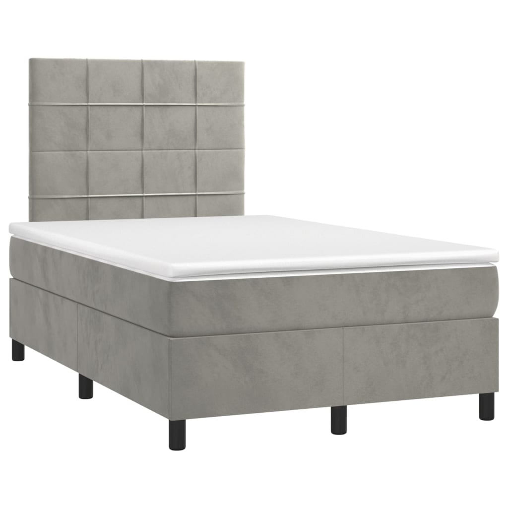 Κρεβάτι Boxspring με Στρώμα Ανοιχτό Γκρι 120x200 εκ. Βελούδινο