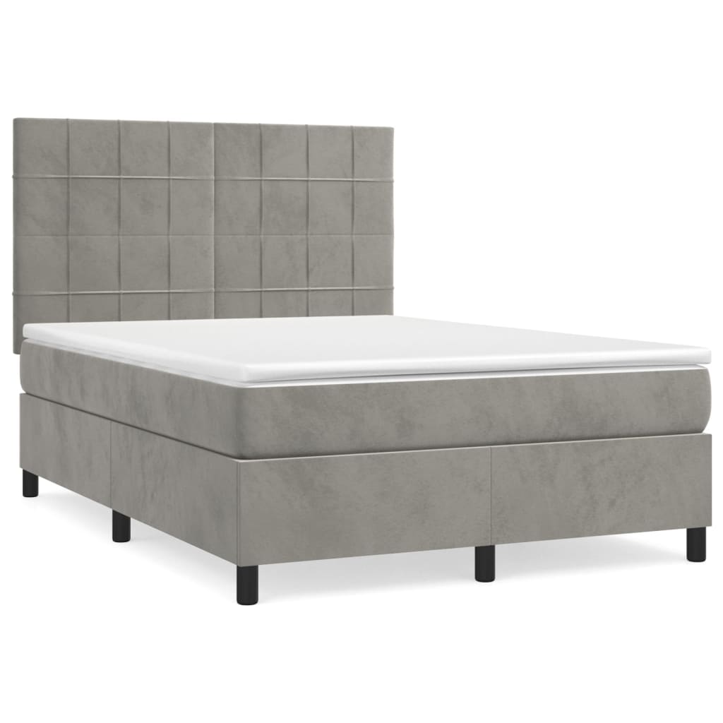 Κρεβάτι Boxspring με Στρώμα Ανοιχτό Γκρι 140x190 εκ. Βελούδινο