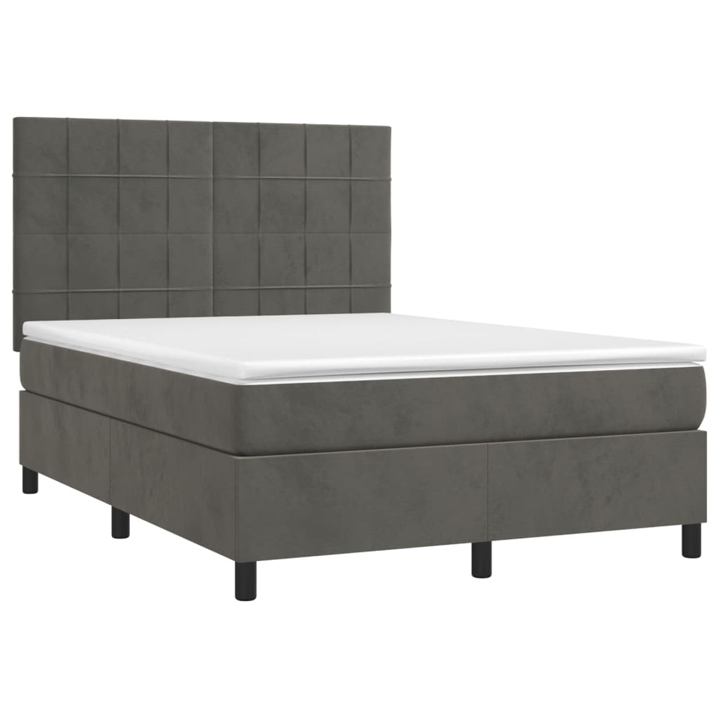 Κρεβάτι Boxspring με Στρώμα Σκούρο Γκρι 140x190 εκ. Βελούδινο - Pakobazaar