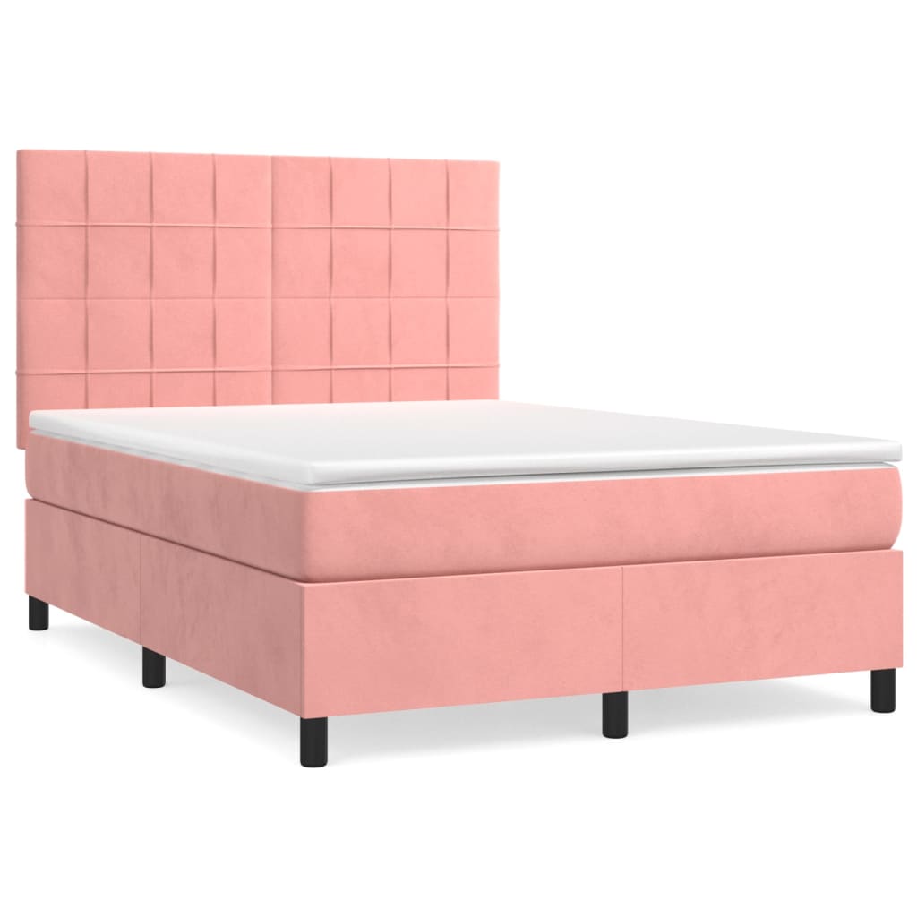 Κρεβάτι Boxspring με Στρώμα Ροζ 140x190 εκ. Βελούδινο - Pakobazaar