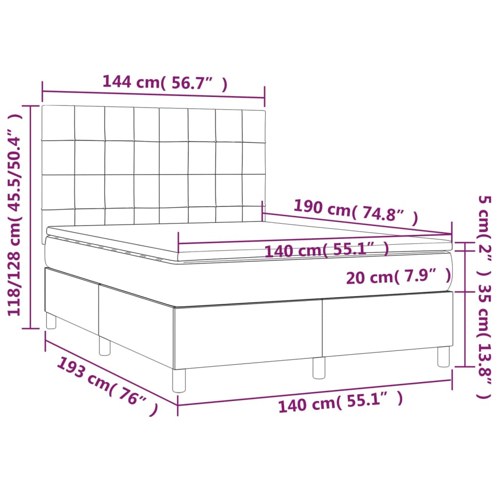 Κρεβάτι Boxspring με Στρώμα Ροζ 140x190 εκ. Βελούδινο - Pakobazaar