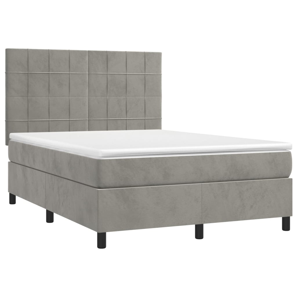Κρεβάτι Boxspring με Στρώμα Ανοιχτό Γκρι 140x200 εκ. Βελούδινο