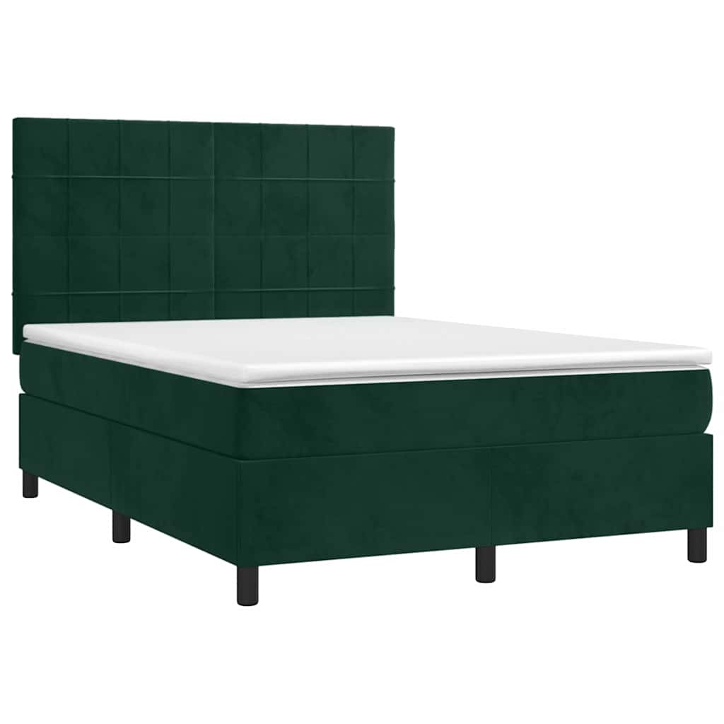 Κρεβάτι Boxspring με Στρώμα Σκούρο Πράσινο 140x200εκ. Βελούδινο
