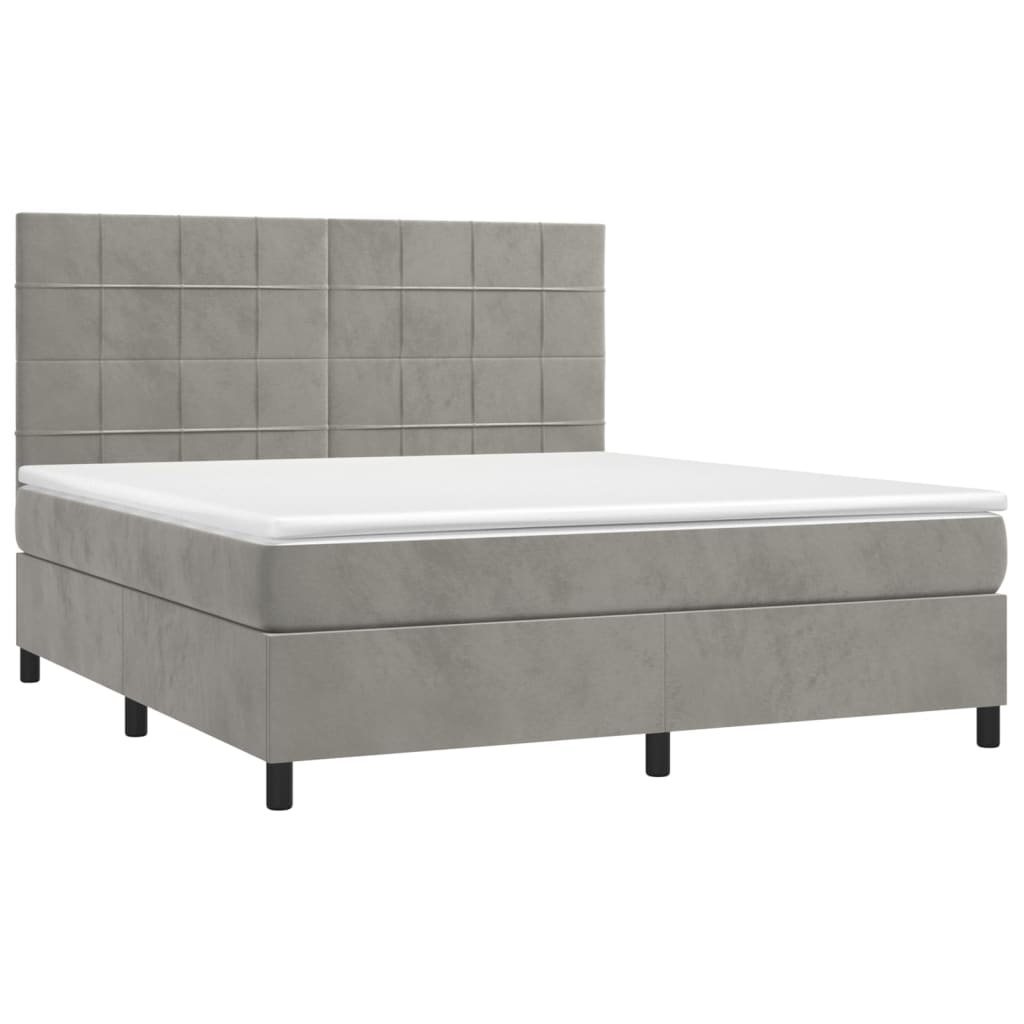 Κρεβάτι Boxspring με Στρώμα Ανοιχτό Γκρι 160x200 εκ. Βελούδινο