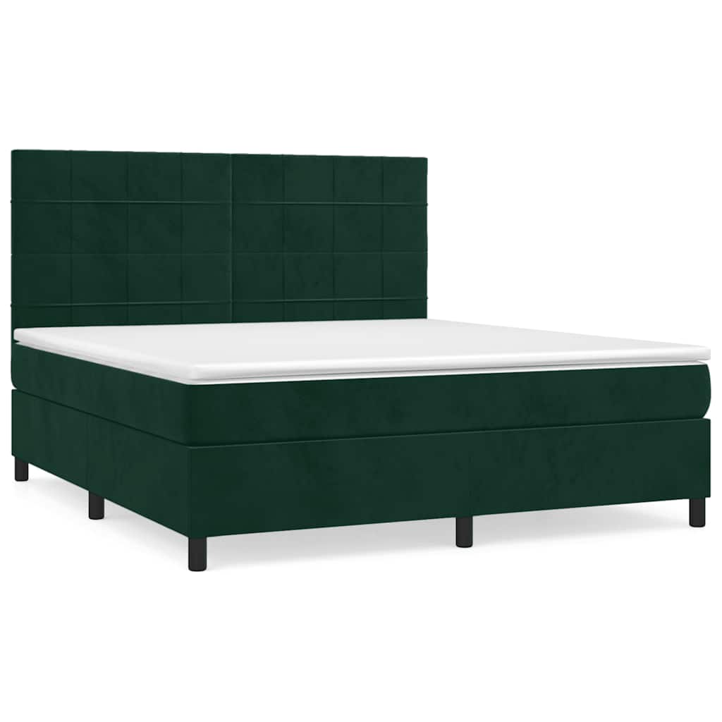 Κρεβάτι Boxspring με Στρώμα Σκούρο Πράσινο 180x200εκ. Βελούδινο