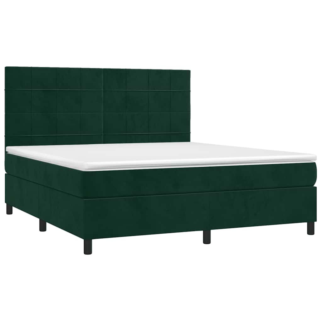 Κρεβάτι Boxspring με Στρώμα Σκούρο Πράσινο 180x200εκ. Βελούδινο