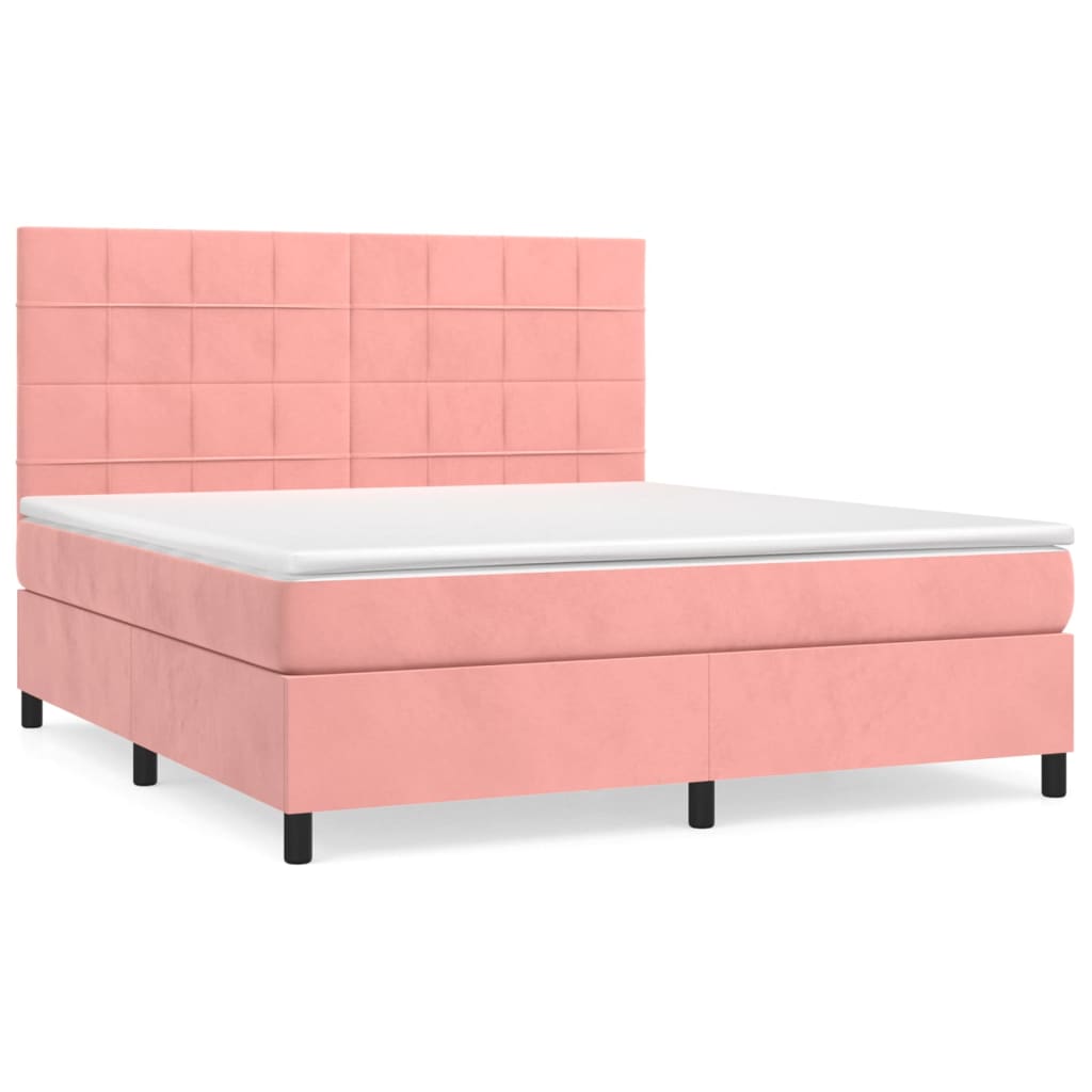 Κρεβάτι Boxspring με Στρώμα Ροζ 180x200 εκ. Βελούδινο