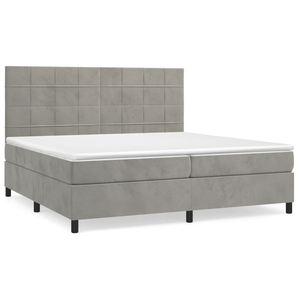 Κρεβάτι Boxspring με Στρώμα Ανοιχτό Γκρι 200x200 εκ. Βελούδινο - Pakobazaar