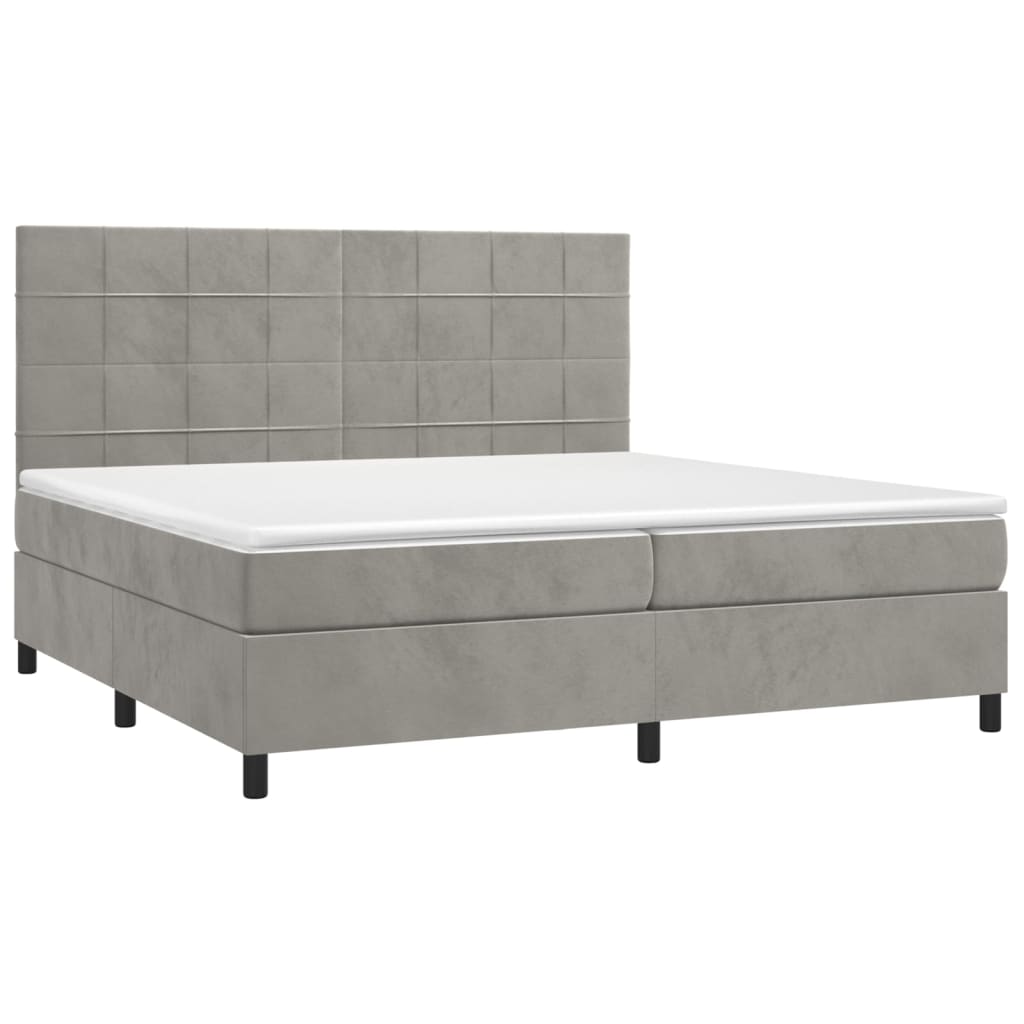 Κρεβάτι Boxspring με Στρώμα Ανοιχτό Γκρι 200x200 εκ. Βελούδινο - Pakobazaar