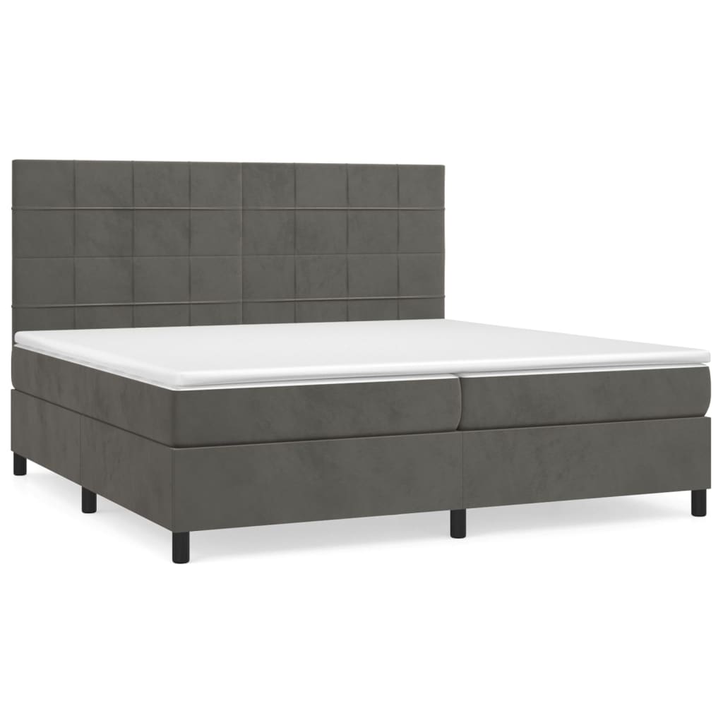 Κρεβάτι Boxspring με Στρώμα Σκούρο Γκρι 200x200 εκ. Βελούδινο