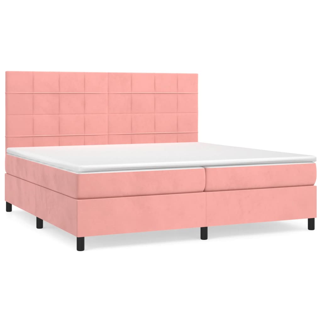 Κρεβάτι Boxspring με Στρώμα Ροζ 200x200 εκ. Βελούδινο