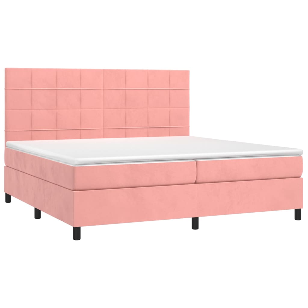 Κρεβάτι Boxspring με Στρώμα Ροζ 200x200 εκ. Βελούδινο