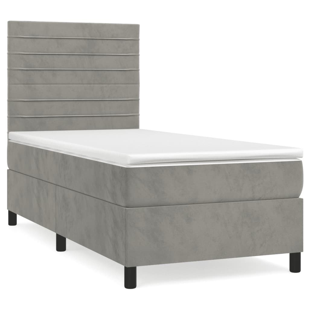 Κρεβάτι Boxspring με Στρώμα Ανοιχτό Γκρι 90x190 εκ. Βελούδινο