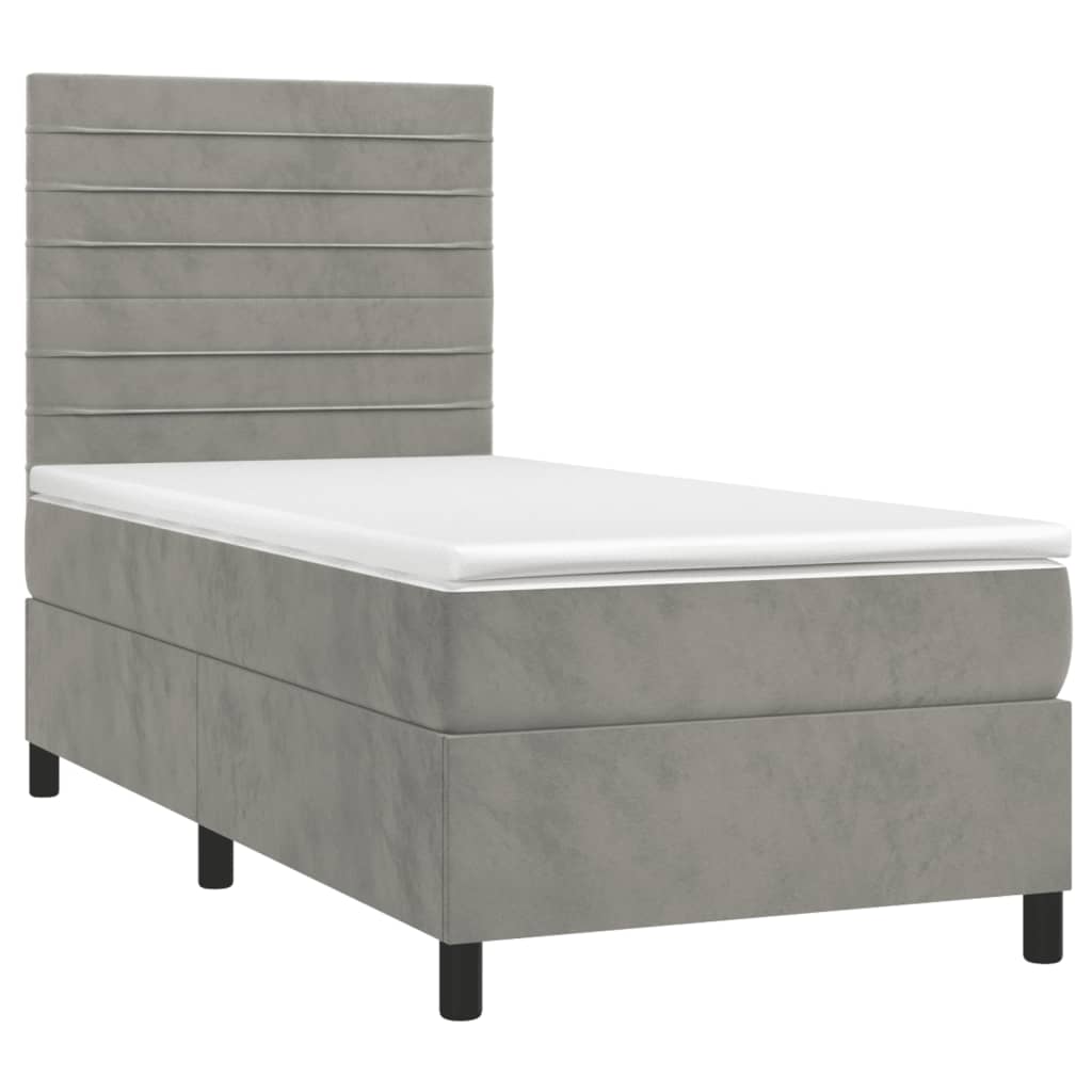 Κρεβάτι Boxspring με Στρώμα Ανοιχτό Γκρι 90x190 εκ. Βελούδινο