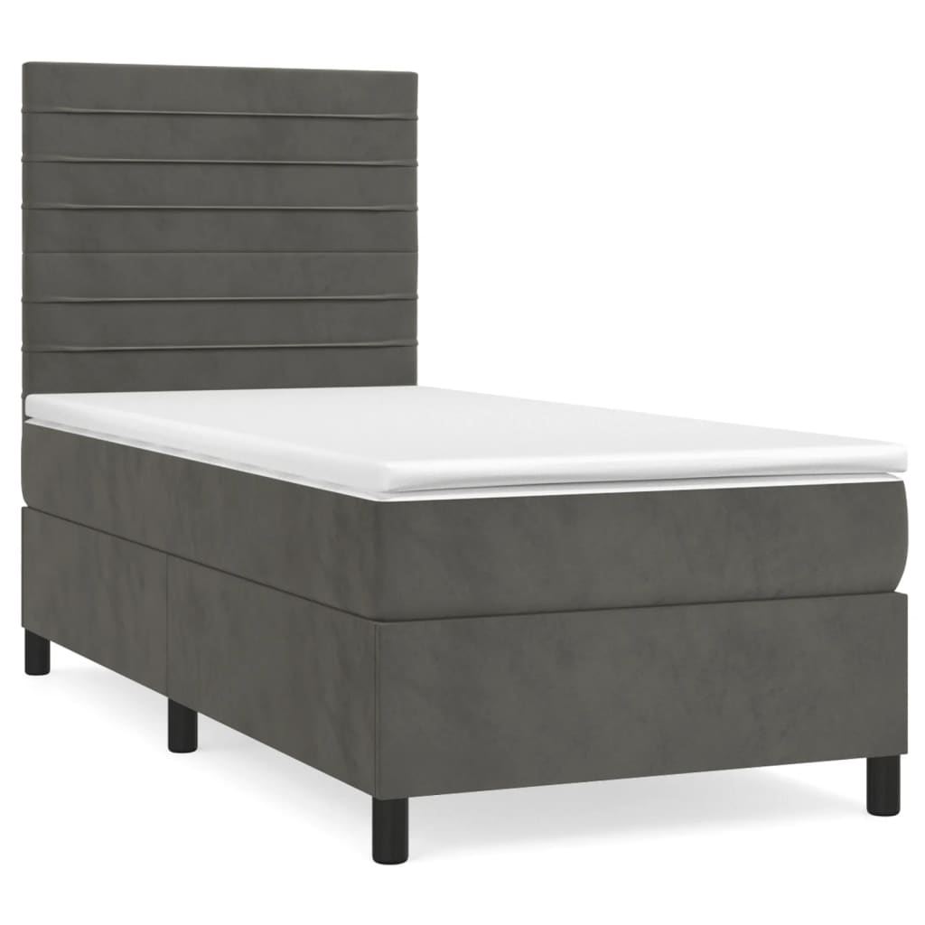 Κρεβάτι Boxspring με Στρώμα Σκούρο Γκρι 90x190 εκ. Βελούδινο