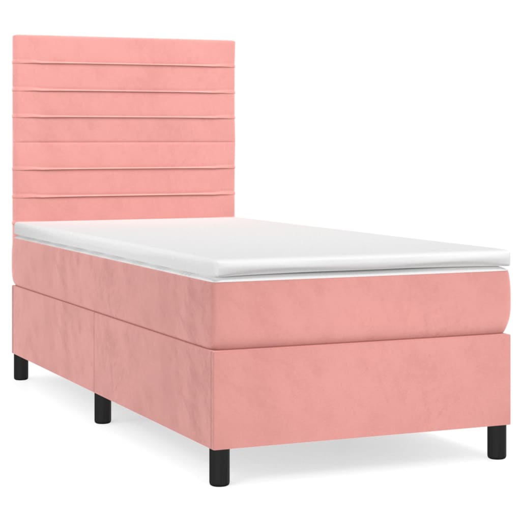 Κρεβάτι Boxspring με Στρώμα Ροζ 90x190 εκ. Βελούδινο