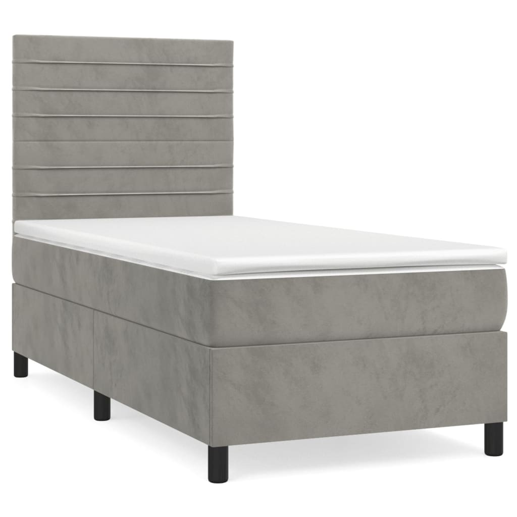 Κρεβάτι Boxspring με Στρώμα Ανοιχτό Γκρι 90x200 εκ. Βελούδινο - Pakobazaar