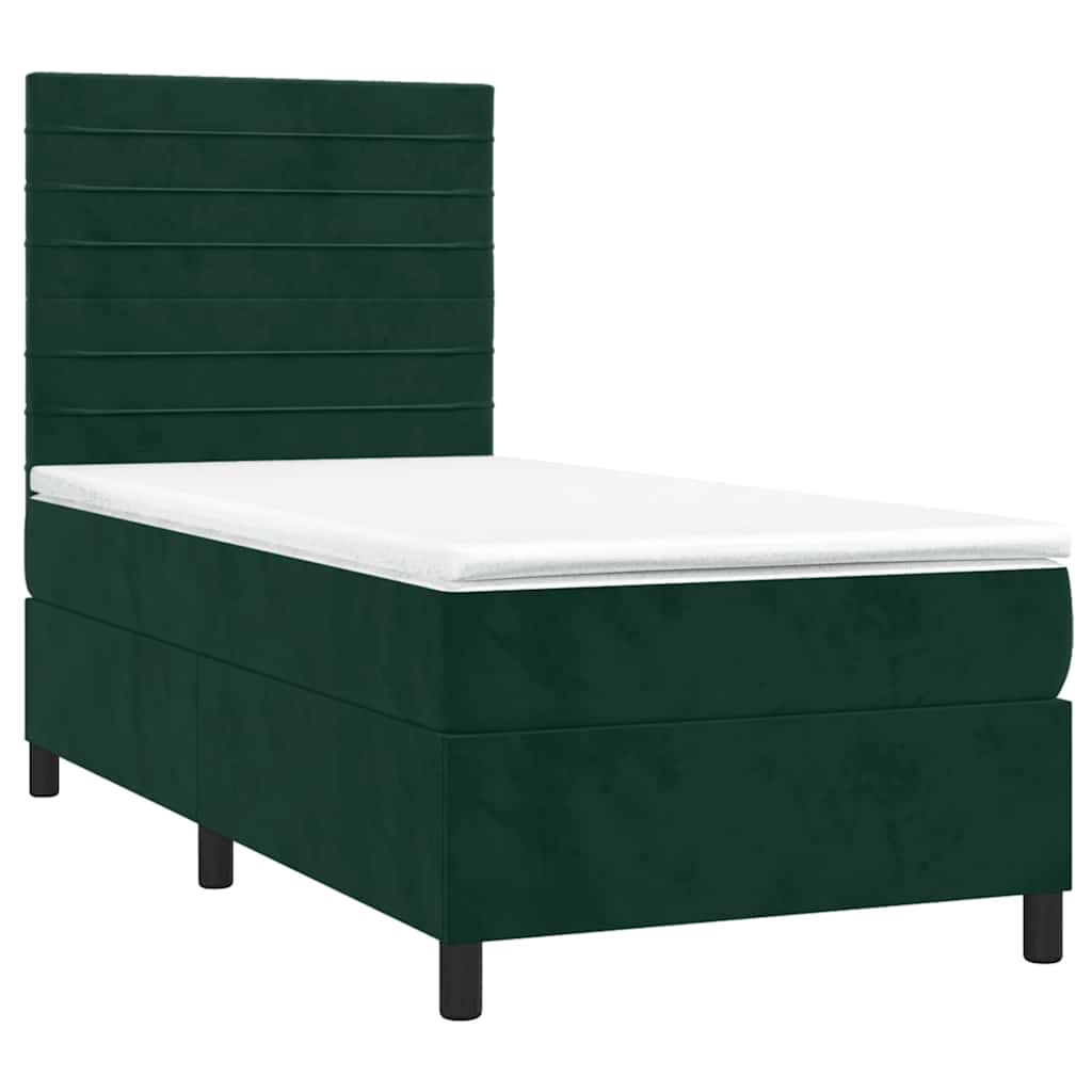 Κρεβάτι Boxspring με Στρώμα Σκούρο Πράσινο 90x200 εκ. Βελούδινο