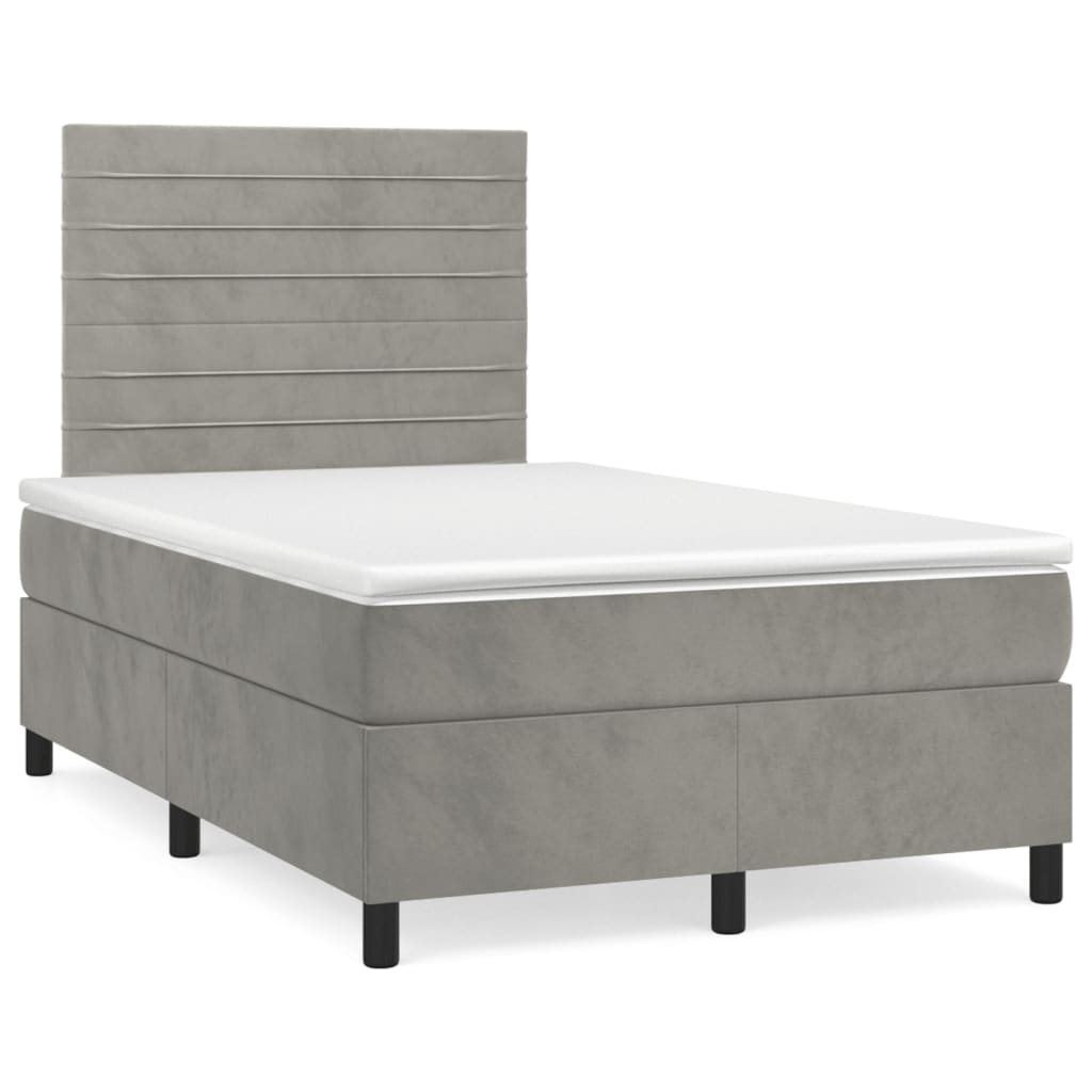 Κρεβάτι Boxspring με Στρώμα Ανοιχτό Γκρι 120x200 εκ. Βελούδινο