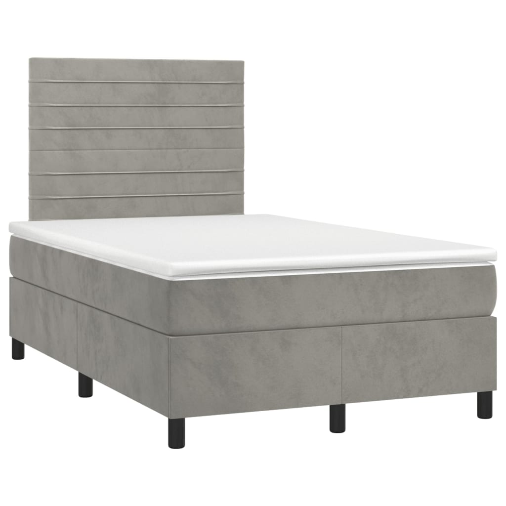 Κρεβάτι Boxspring με Στρώμα Ανοιχτό Γκρι 120x200 εκ. Βελούδινο