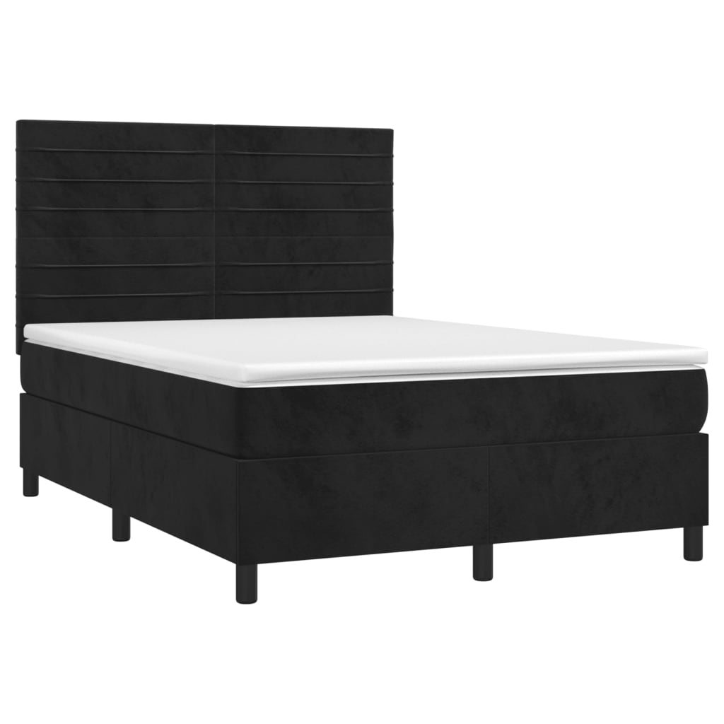 Κρεβάτι Boxspring με Στρώμα Μαύρο 140x190 εκ. Βελούδινο