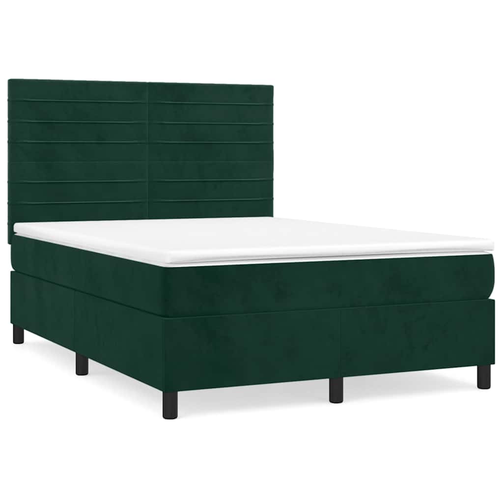 Κρεβάτι Boxspring με Στρώμα Σκούρο Πράσινο 140x190εκ. Βελούδινο
