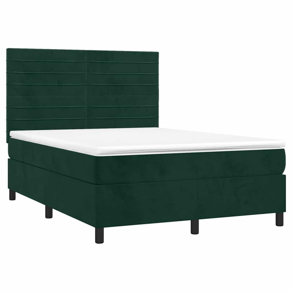 Κρεβάτι Boxspring με Στρώμα Σκούρο Πράσινο 140x190εκ. Βελούδινο