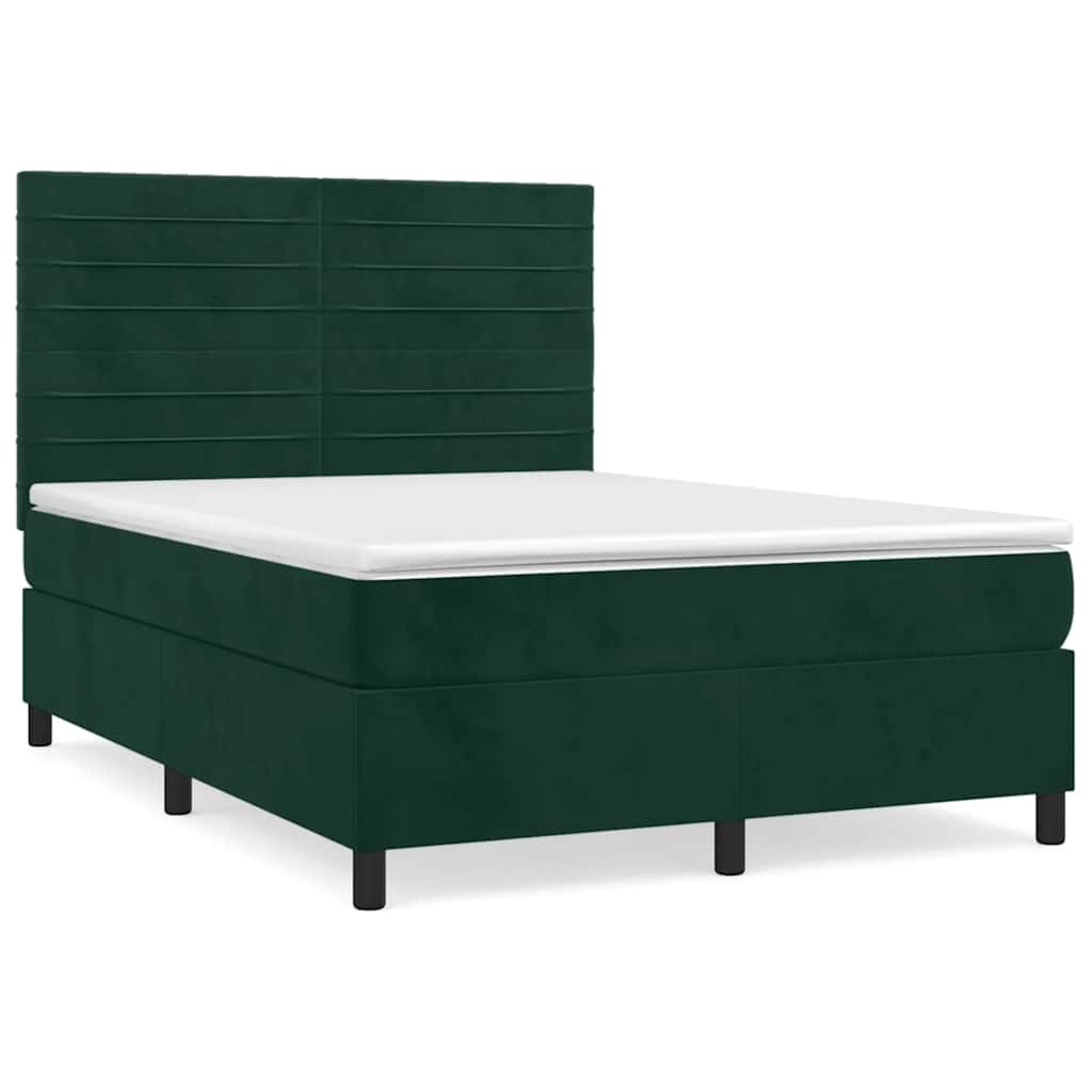 Κρεβάτι Boxspring με Στρώμα Σκούρο Πράσινο 140x200εκ. Βελούδινο