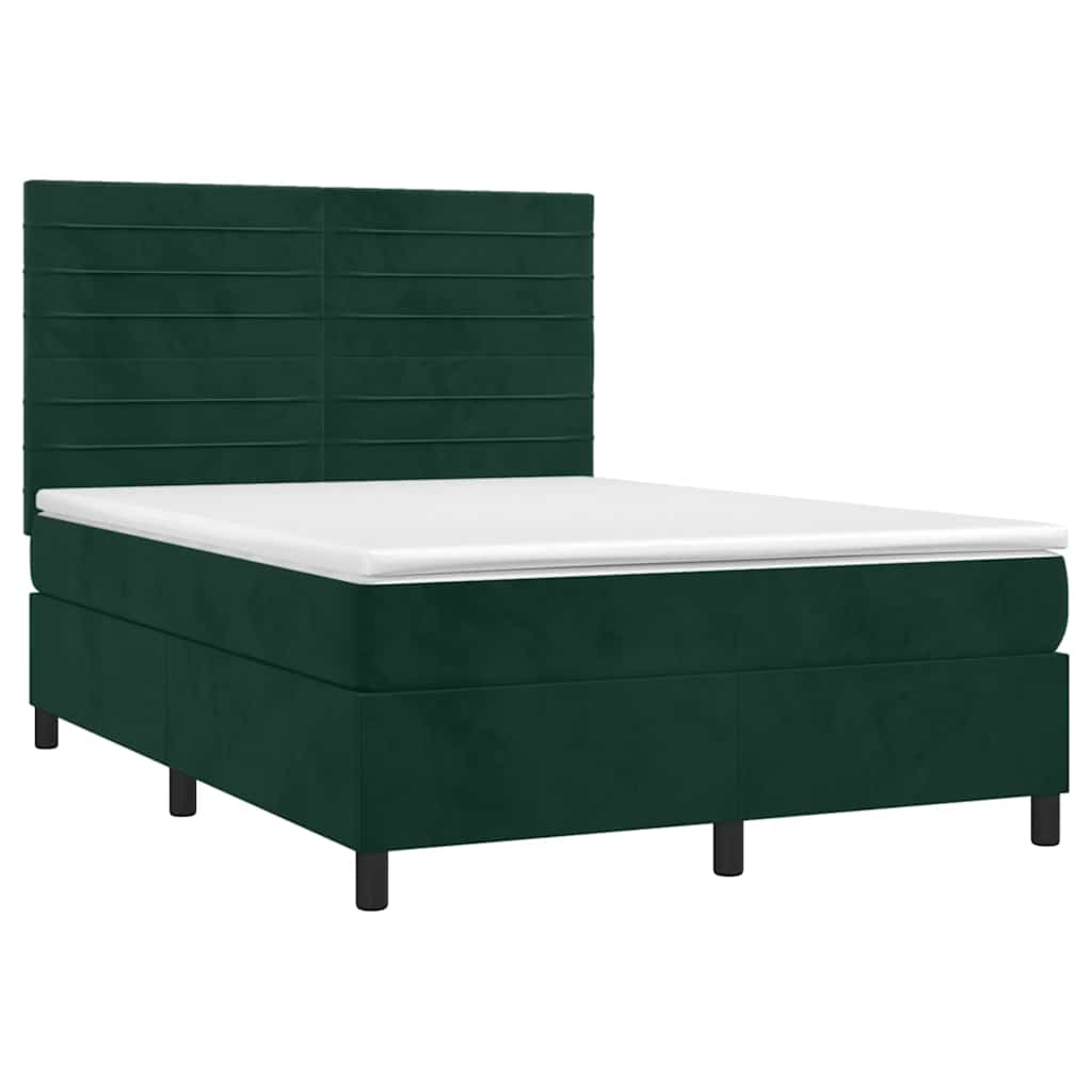 Κρεβάτι Boxspring με Στρώμα Σκούρο Πράσινο 140x200εκ. Βελούδινο
