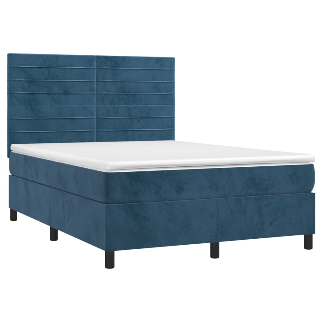Κρεβάτι Boxspring με Στρώμα Σκούρο Μπλε 140x200 εκ. Βελούδινο
