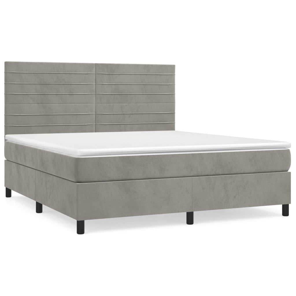 Κρεβάτι Boxspring με Στρώμα Ανοιχτό Γκρι 180x200 εκ. Βελούδινο
