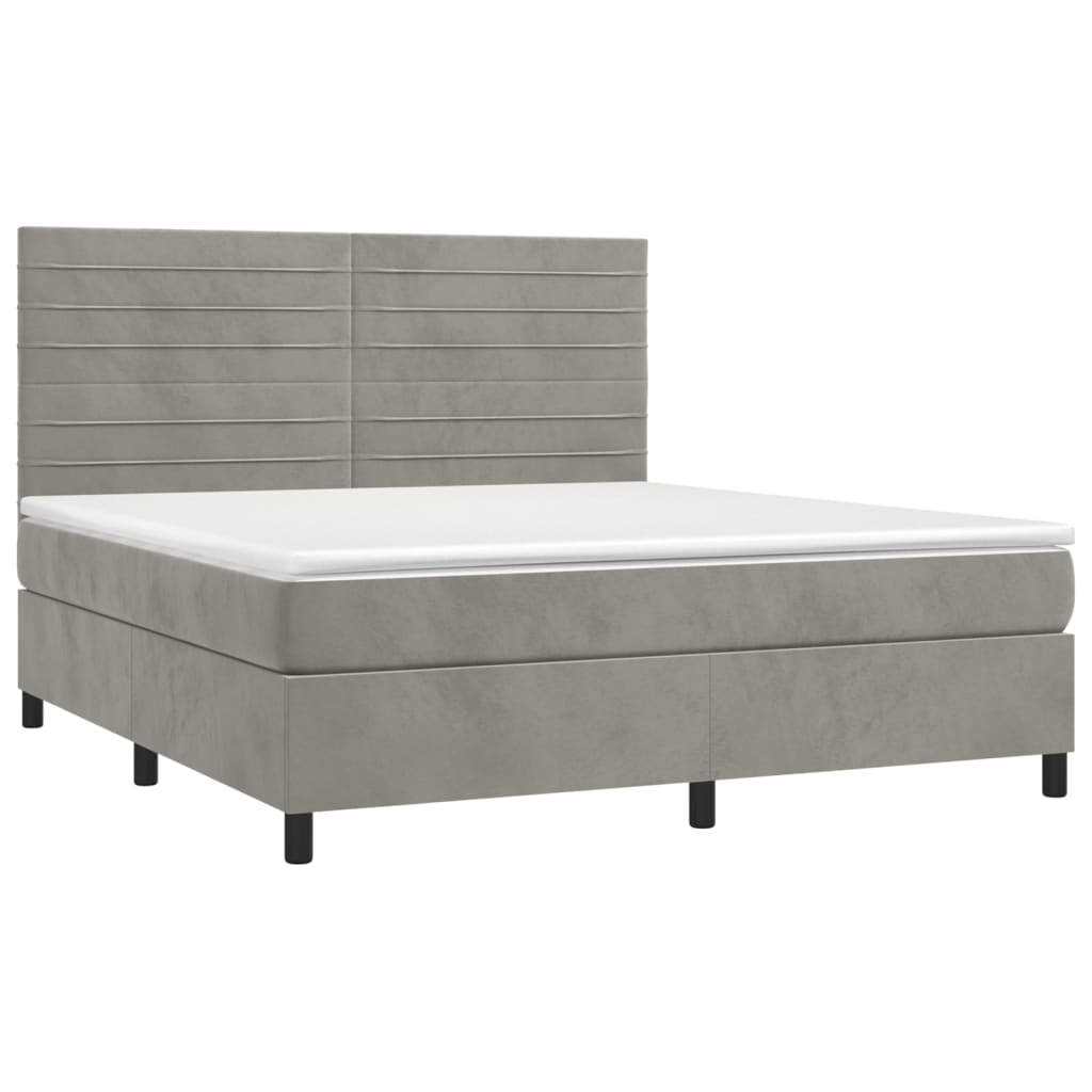 Κρεβάτι Boxspring με Στρώμα Ανοιχτό Γκρι 180x200 εκ. Βελούδινο