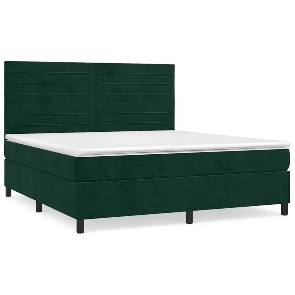 Κρεβάτι Boxspring με Στρώμα Σκούρο Πράσινο 180x200εκ. Βελούδινο