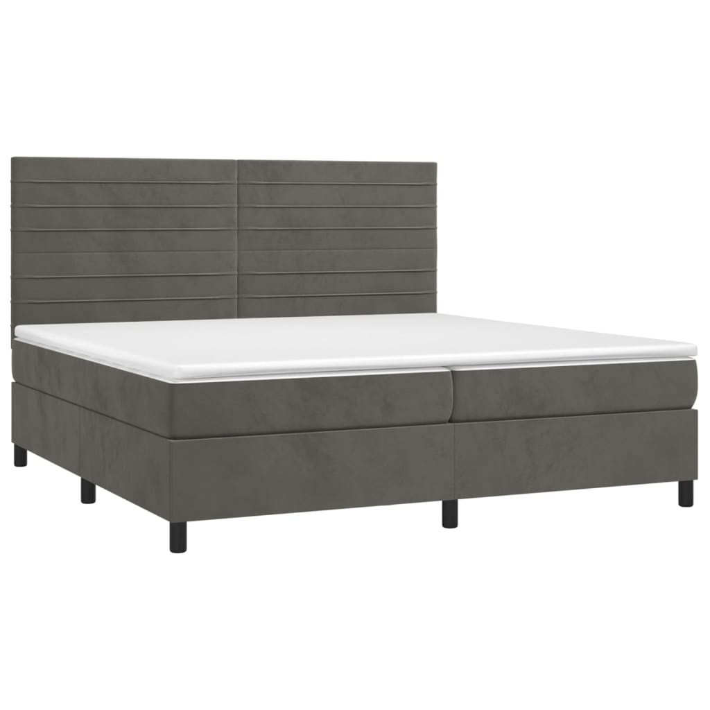 Κρεβάτι Boxspring με Στρώμα Σκούρο Γκρι 200x200 εκ. Βελούδινο