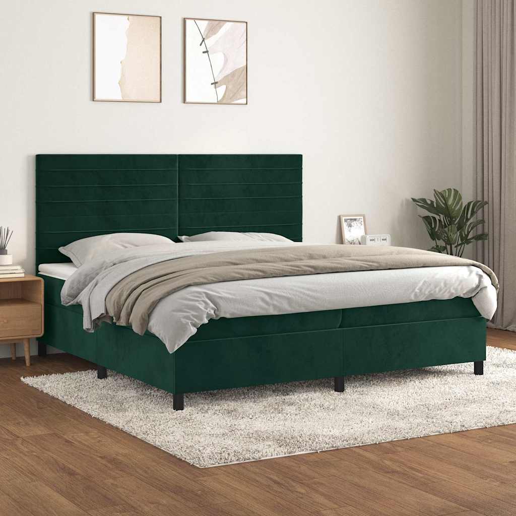 Κρεβάτι Boxspring με Στρώμα Σκούρο Πράσινο 200x200εκ. Βελούδινο