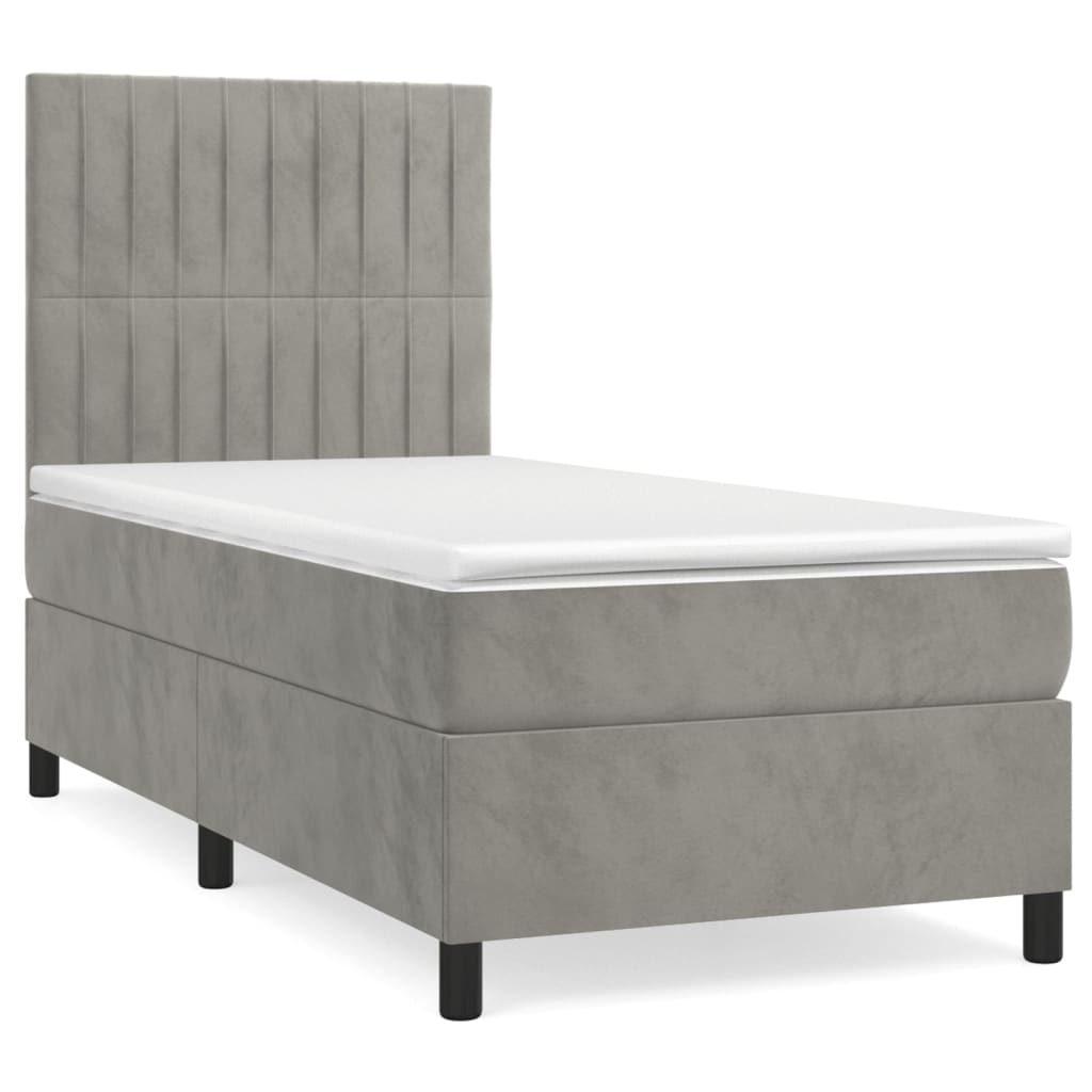 Κρεβάτι Boxspring με Στρώμα Ανοιχτό Γκρι 80x200 εκ. Βελούδινο