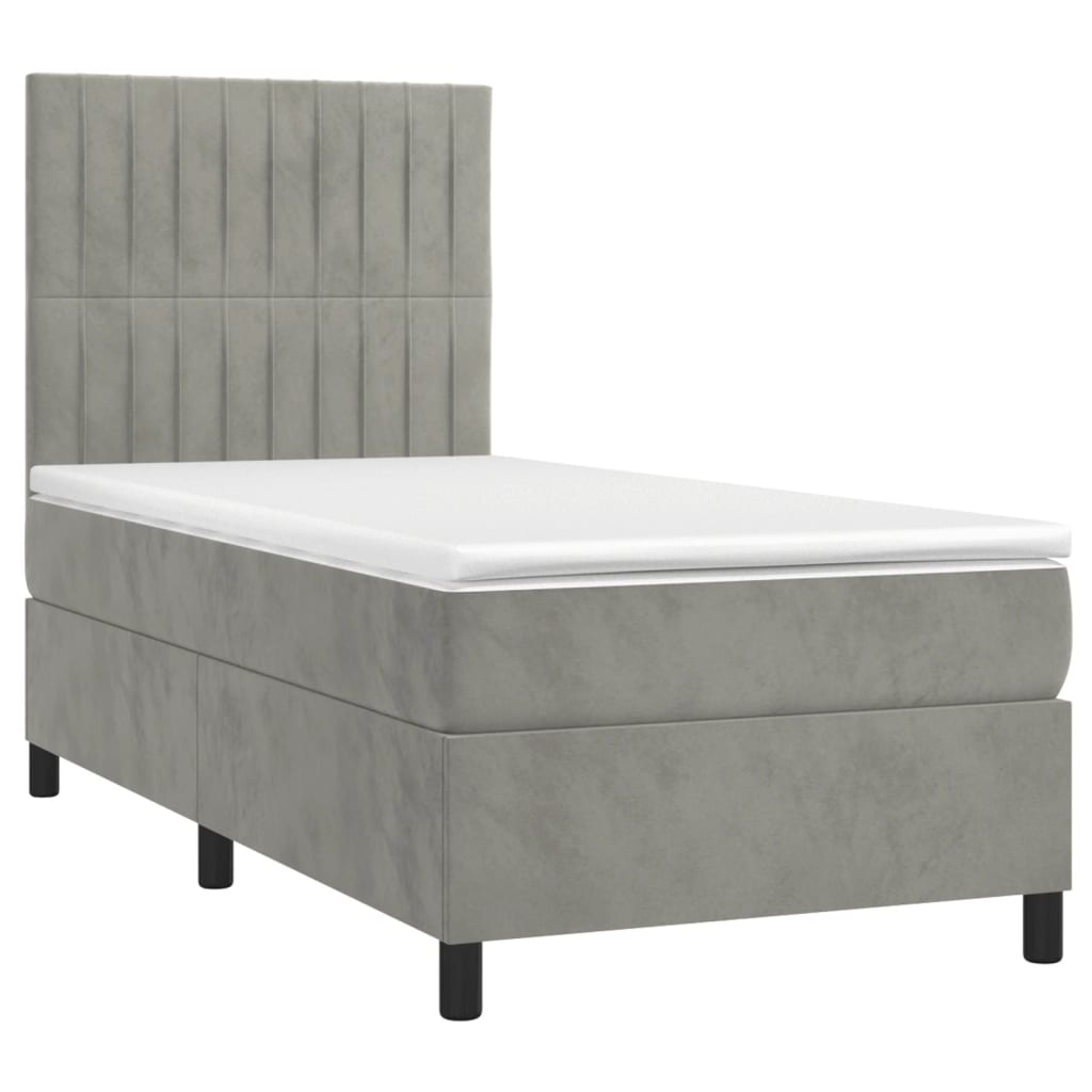Κρεβάτι Boxspring με Στρώμα Ανοιχτό Γκρι 80x200 εκ. Βελούδινο