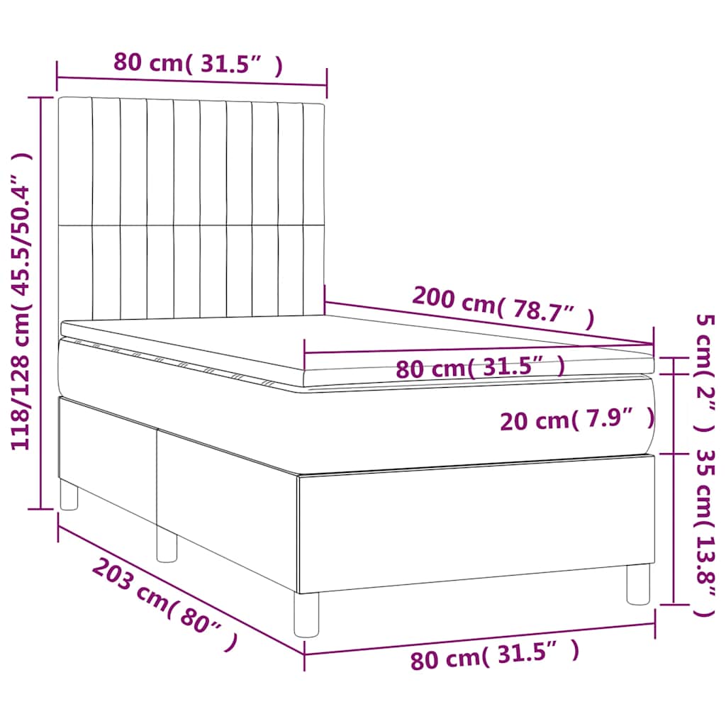 Κρεβάτι Boxspring με Στρώμα Σκούρο Πράσινο 80x200 εκ. Βελούδινο