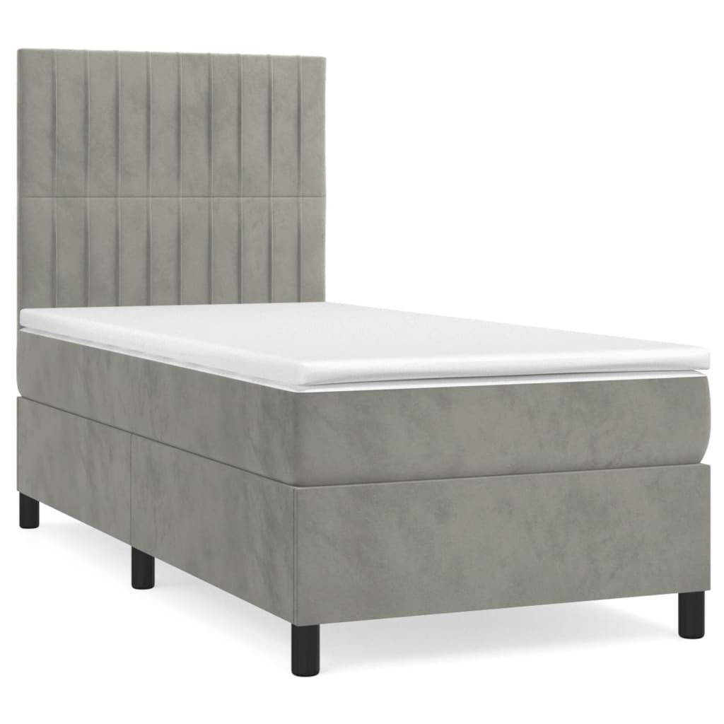 Κρεβάτι Boxspring με Στρώμα Ανοιχτό Γκρι 90x190 εκ. Βελούδινο