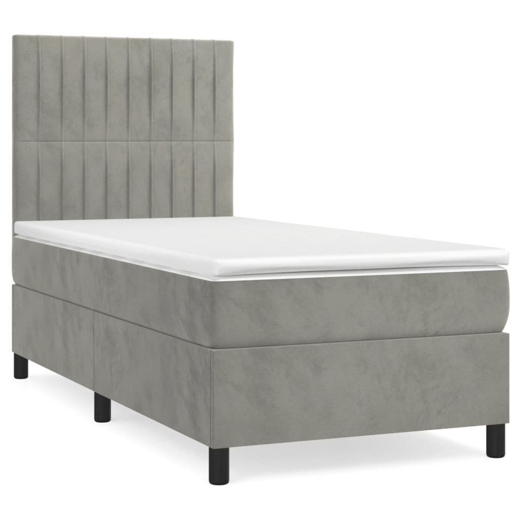 Κρεβάτι Boxspring με Στρώμα Ανοιχτό Γκρι 100x200 εκ. Βελούδινο