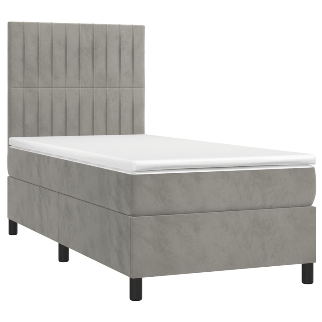Κρεβάτι Boxspring με Στρώμα Ανοιχτό Γκρι 100x200 εκ. Βελούδινο