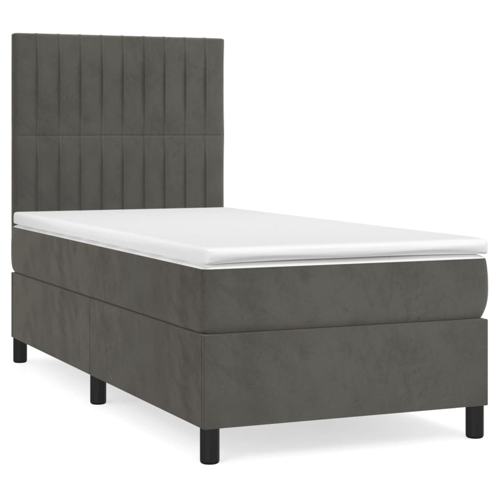Κρεβάτι Boxspring με Στρώμα Σκούρο Γκρι 100x200 εκ. Βελούδινο