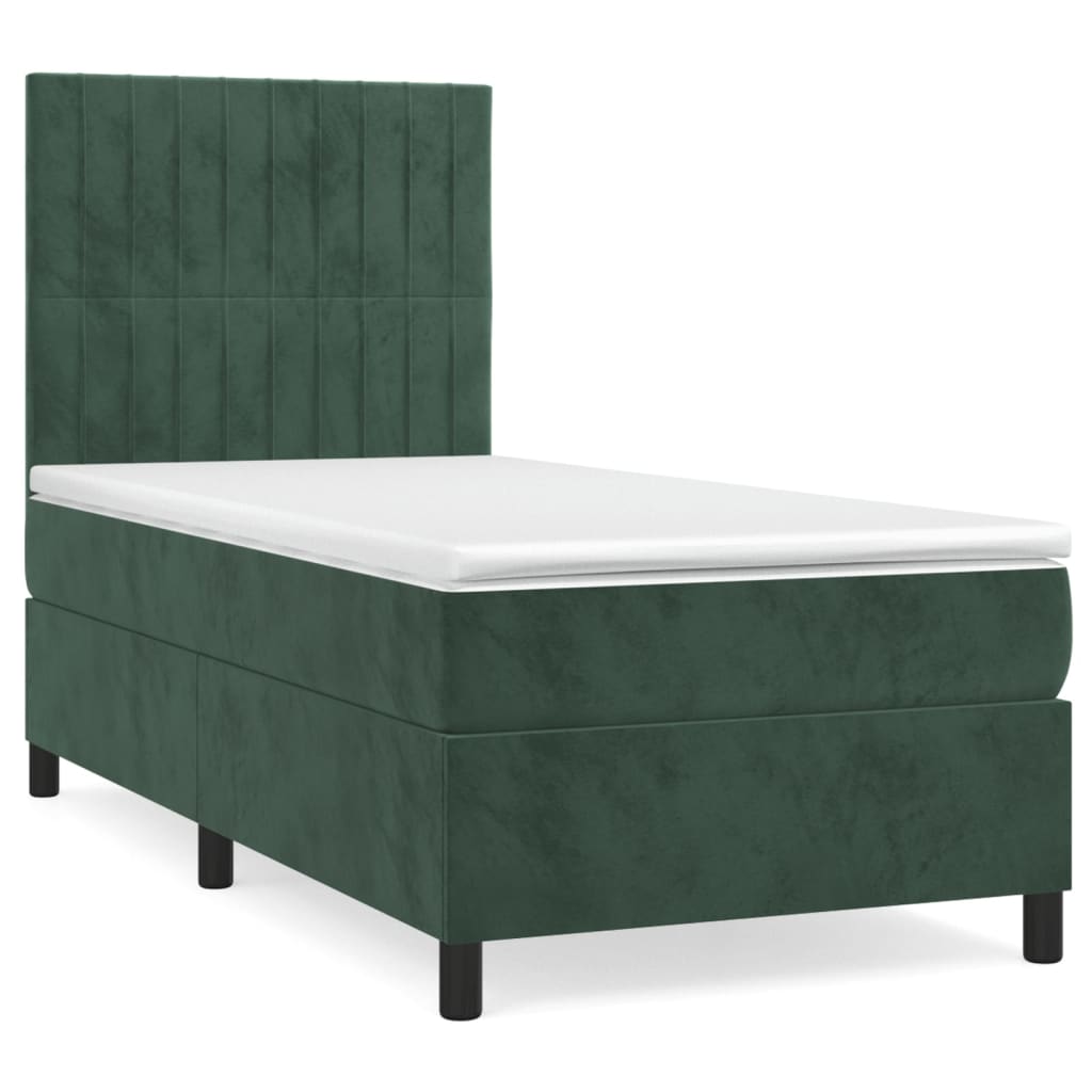Κρεβάτι Boxspring με Στρώμα Σκούρο Πράσινο 100x200εκ. Βελούδινο