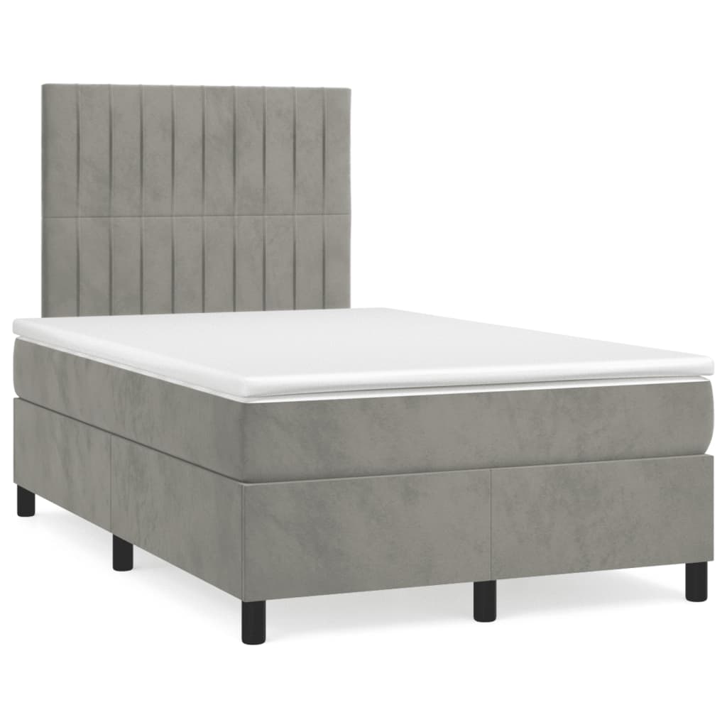 Κρεβάτι Boxspring με Στρώμα Ανοιχτό Γκρι 120x200 εκ. Βελούδινο
