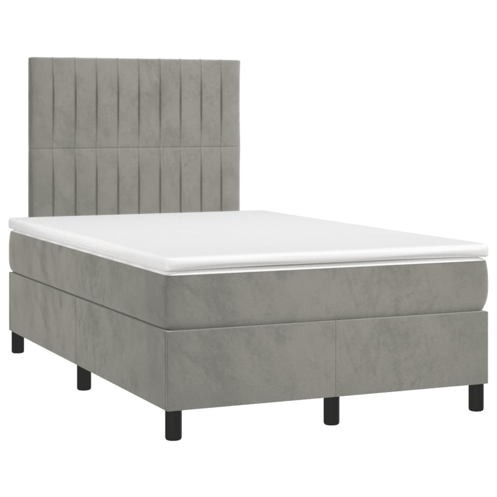 Κρεβάτι Boxspring με Στρώμα Ανοιχτό Γκρι 120x200 εκ. Βελούδινο