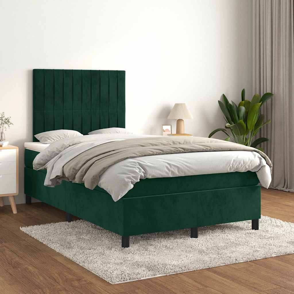 Κρεβάτι Boxspring με Στρώμα Σκούρο Πράσινο 120x200εκ. Βελούδινο