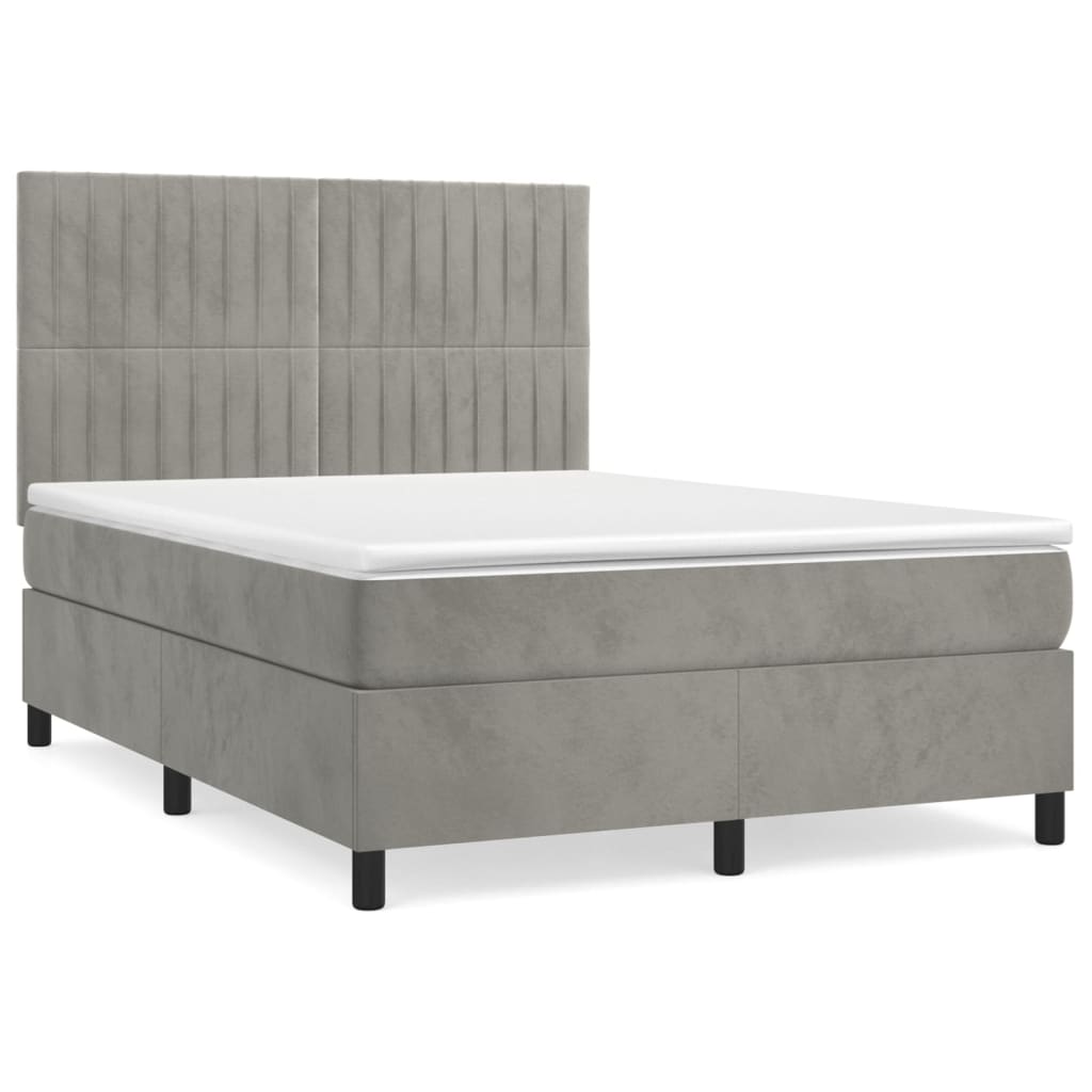 Κρεβάτι Boxspring με Στρώμα Ανοιχτό Γκρι 140x190 εκ. Βελούδινο
