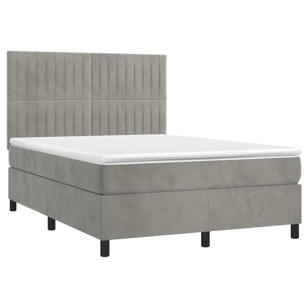 Κρεβάτι Boxspring με Στρώμα Ανοιχτό Γκρι 140x190 εκ. Βελούδινο