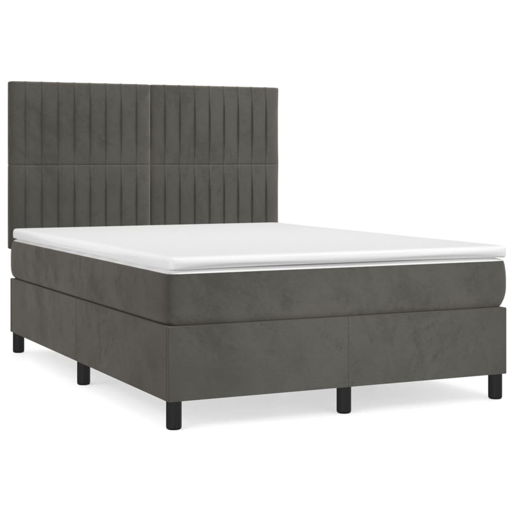 Κρεβάτι Boxspring με Στρώμα Σκούρο Γκρι 140x190 εκ. Βελούδινο
