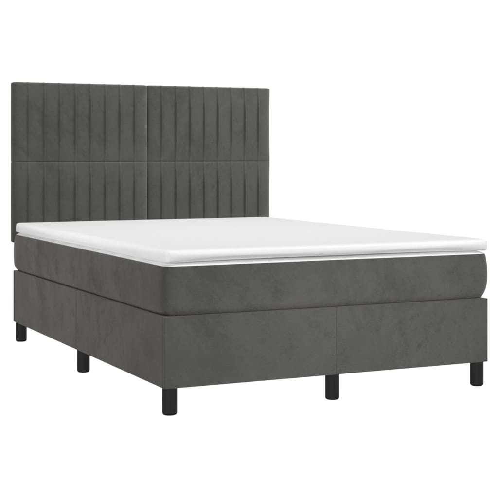 Κρεβάτι Boxspring με Στρώμα Σκούρο Γκρι 140x190 εκ. Βελούδινο